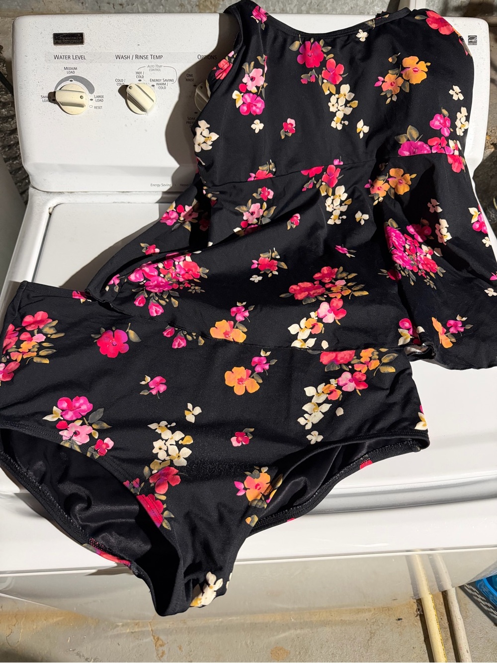 Lands' End Black Floral Square Neck Tankini